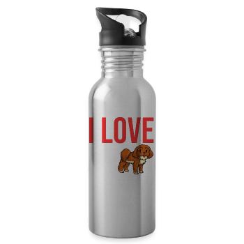 Shih Poo Dog Gift Puppy Owner Lover - Water bottle with straw - silver - Right