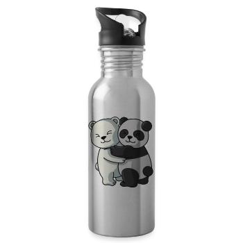 Eisbär mit Pandabär Liebe süßes Partneroutfit - Trinkflasche mit integriertem Trinkhalm - Lightsilver - Rechts