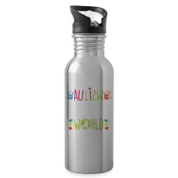 Autismus Bewusstsein - Trinkflasche mit integriertem Trinkhalm - Lightsilver - Rechts