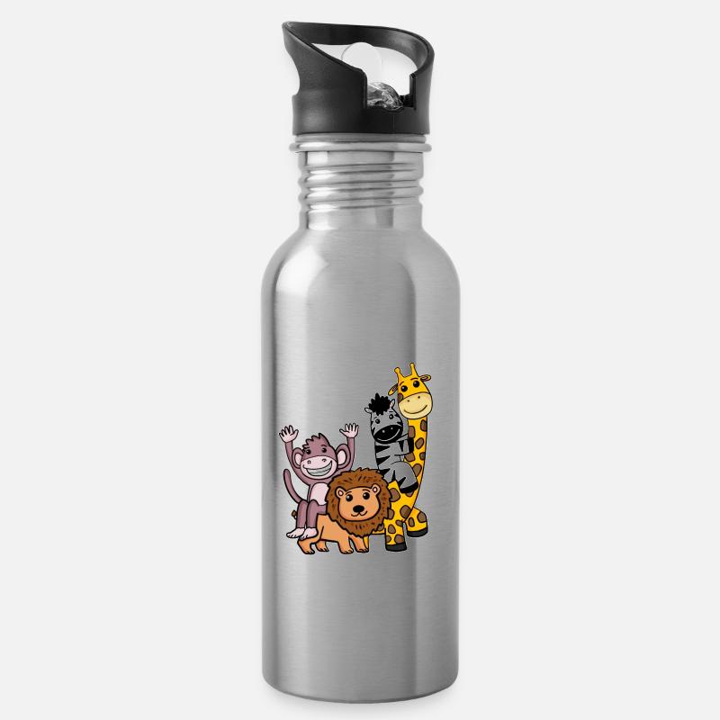 Niedliche Tiere - Trinkflasche mit integriertem Trinkhalm - Lightsilver