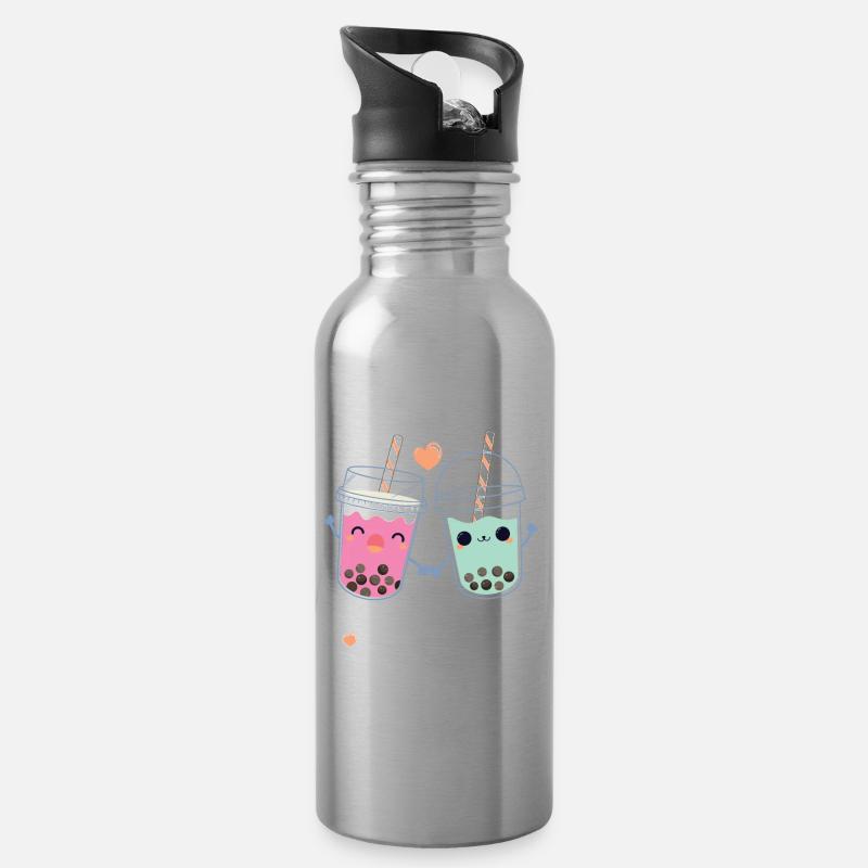 Bubble Tea - Trinkflasche mit integriertem Trinkhalm - Lightsilver