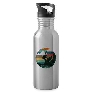 Surfing Surfer Beach Vintage Waves Retro - Water bottle with straw - silver - Right
