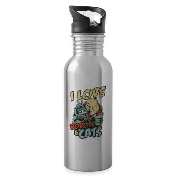I Love Robots And Cats Pet Owner Robotics Engineer - Water bottle with straw - silver - Right