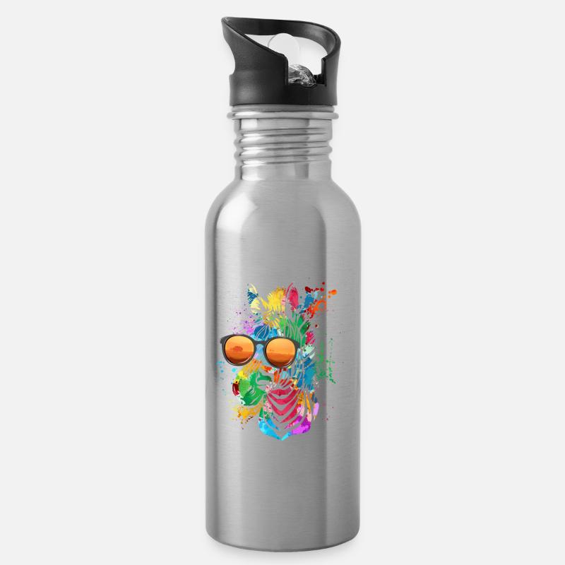 Cooles Buntes Zebra Mit Sonnenbrille Safari Bunt A - Trinkflasche mit integriertem Trinkhalm - Lightsilver