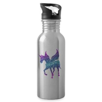 Einhorn Geschenk Mädchen Frauen Glitzer Unicorn - Trinkflasche mit integriertem Trinkhalm - Lightsilver - Rechts