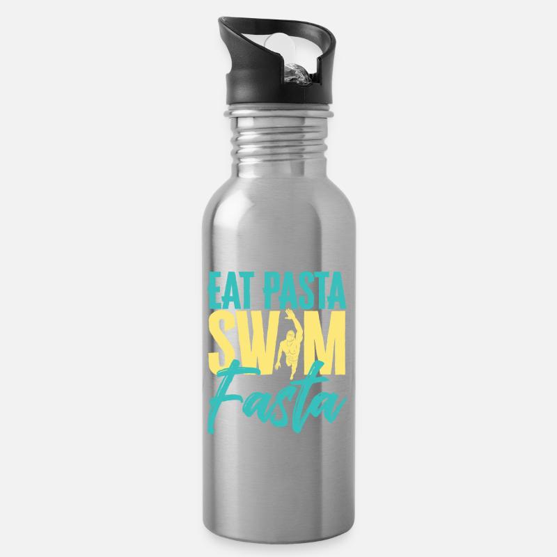 Eat Pasta Swim Fasta Funny Swimming - Trinkflasche mit integriertem Trinkhalm - Lightsilver