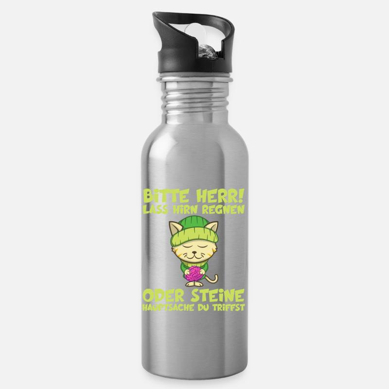 Herr Lass Hirn Regnen Oder Steine Lustige Sprüche - Trinkflasche mit integriertem Trinkhalm - Lightsilver