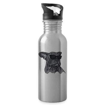 Französische Bulldogge Mit Sonnenbrille Nö Einfach - Trinkflasche mit integriertem Trinkhalm - Lightsilver - Rechts