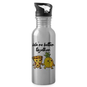 Pizza Hawaii Ananas Pizza essen Pizza & Ananas - Trinkflasche mit integriertem Trinkhalm - Lightsilver - Rechts