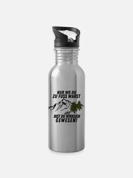 Nur wo du zu Fuss warst bist du wirklich gewesen! - Trinkflasche mit integriertem Trinkhalm - Lightsilver