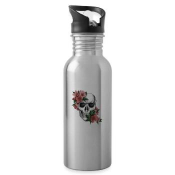 Tête de mort avec des fleurs - Gourde avec paille intégrée - argent clair - Droite