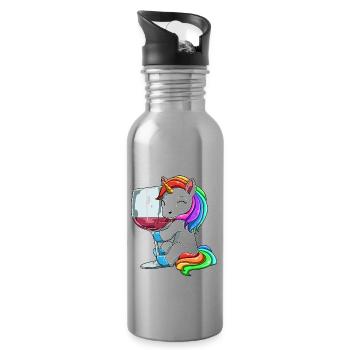 Lustige Wein Einhorn Trinken - Trinkflasche mit integriertem Trinkhalm - Lightsilver - Rechts