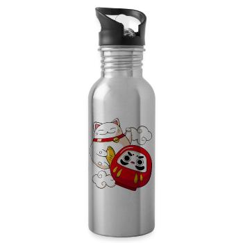 Funny Maneki Neko Cat Japanese Daruma Doll Kawaii - Gourde avec paille intégrée - argent clair - Droite