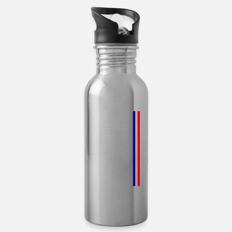 Drapeau français - bleu blanc rouge - Gourde avec paille intégrée - argent clair