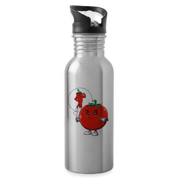 Lustige Fitness Tomate Chili Abnehmen - Trinkflasche mit integriertem Trinkhalm - Lightsilver - Rechts