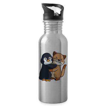 Pinguin mit Erdmännchen Liebe süßes niedliche - Trinkflasche mit integriertem Trinkhalm - Lightsilver - Rechts