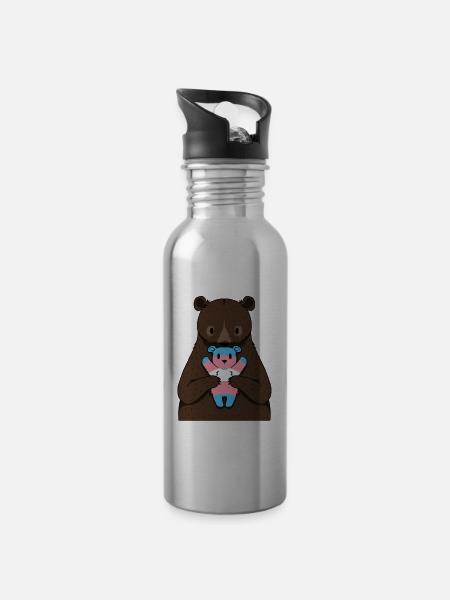 Transgender Pride Mama Bear - Water bottle with straw - silver