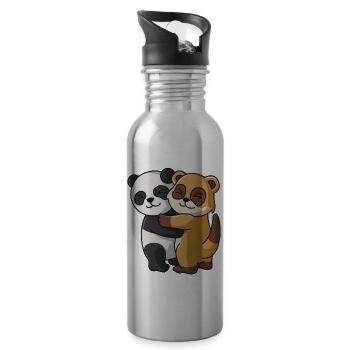 Panda Erdmännchen Liebe niedliche Tiere knuddeln - Trinkflasche mit integriertem Trinkhalm - Lightsilver - Rechts