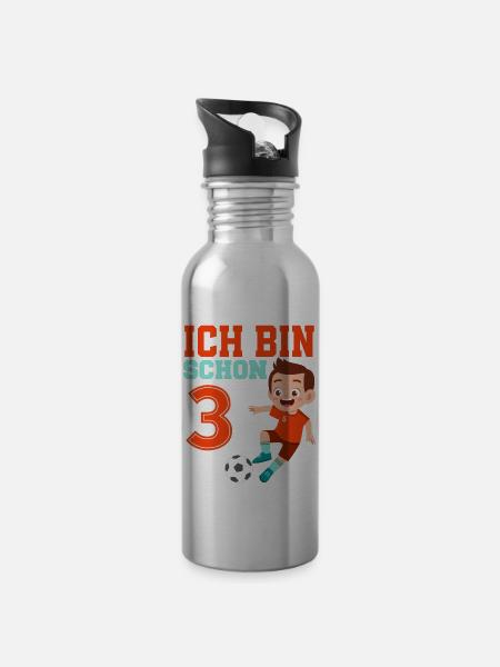3. Geburtstag 3 Jahre Fußball Fußballspieler - Trinkflasche mit integriertem Trinkhalm - Lightsilver