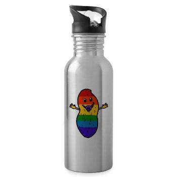 Peanut Baby LGBT Rainbow Flag Gay Pride - Water bottle with straw - silver - Right