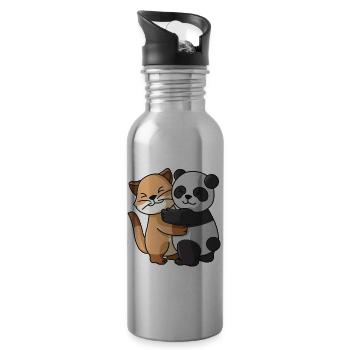 Katze mit Panda Liebe süßes niedliche Tiere - Trinkflasche mit integriertem Trinkhalm - Lightsilver - Rechts