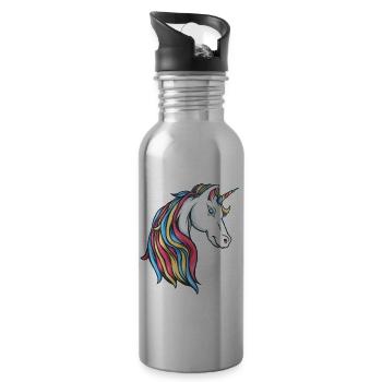 Regenbogen Einhorn Unicorn Rainbow bunte Einhörner - Trinkflasche mit integriertem Trinkhalm - Lightsilver - Rechts