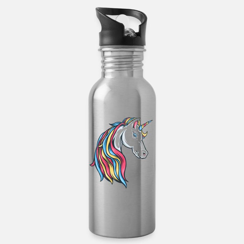 Regenbogen Einhorn Unicorn Rainbow bunte Einhörner - Trinkflasche mit integriertem Trinkhalm - Lightsilver