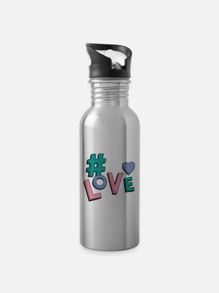 Love Heart Spread The Love Hashtag - Gourde avec paille intégrée - argent clair
