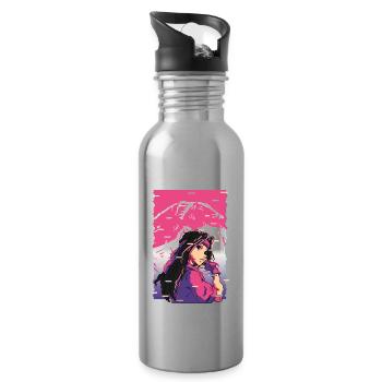 Karaté Anime Girl Vaporwave Waifu Fujiyama Otaku - Gourde avec paille intégrée - argent clair - Droite