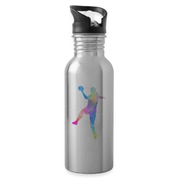 Handball Handballerin Aquarell Geschenk Damen - Trinkflasche mit integriertem Trinkhalm - Lightsilver - Rechts