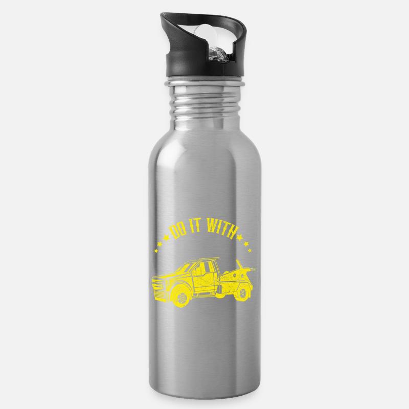 Abschleppwagen Abschleppdienst Abschlepper - Trinkflasche mit integriertem Trinkhalm - Lightsilver