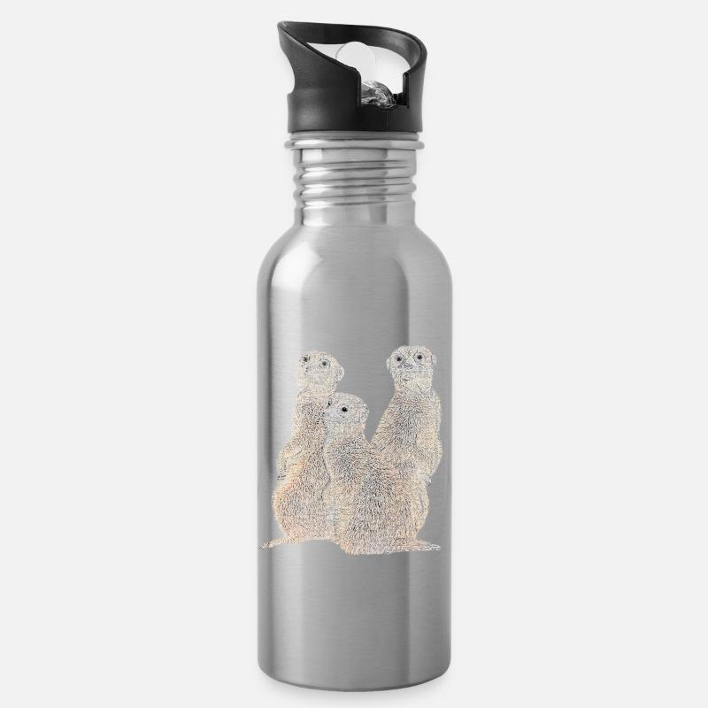 Erdmännchen - Mangusten - Afrika - Trinkflasche mit integriertem Trinkhalm - Lightsilver
