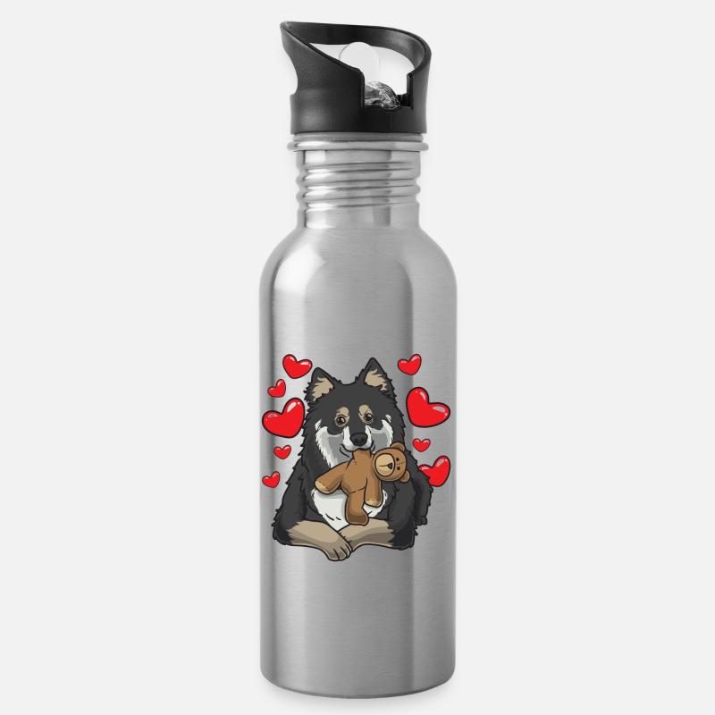 Finnischer Lapphund mit Kuscheltier - Trinkflasche mit integriertem Trinkhalm - Lightsilver