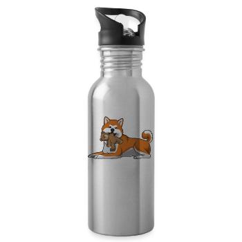 Akita Inu dog with plush toy and many hearts - Water bottle with straw - silver - Right