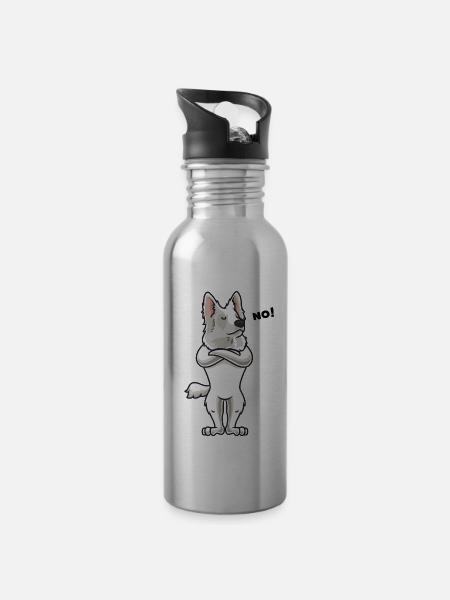 Sturer Weißer Schweizer Schäferhund Geschenk - Trinkflasche mit integriertem Trinkhalm - Lightsilver