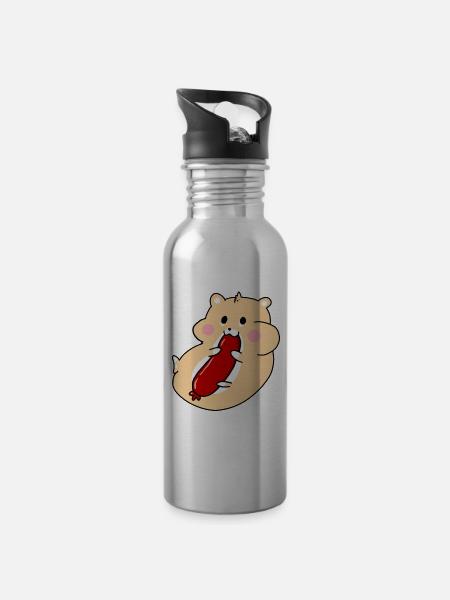Hamster mit Salami - Trinkflasche mit integriertem Trinkhalm -