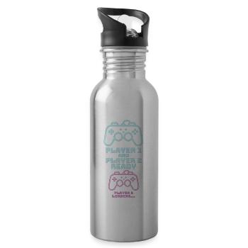 Player 1 2 Gamer Geburt Baby Konsole Geschenk - Trinkflasche mit integriertem Trinkhalm - Lightsilver - Rechts