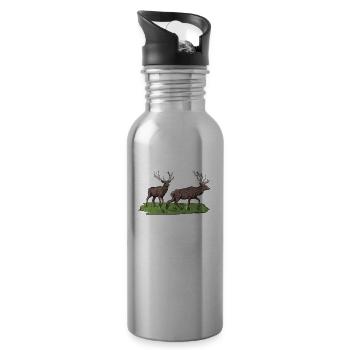 Rotwild I Hirsch Rothirsch Geweih Jagd Motiv für - Trinkflasche mit integriertem Trinkhalm - Lightsilver - Rechts
