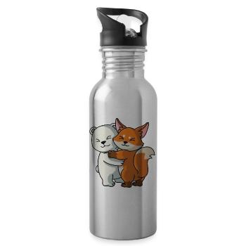 Eisbär Fuchs Liebe niedliche Tiere knuddeln - Trinkflasche mit integriertem Trinkhalm - Lightsilver - Rechts
