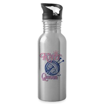 Knitting Crochet Handmade Mom Grandma - Water bottle with straw - silver - Right