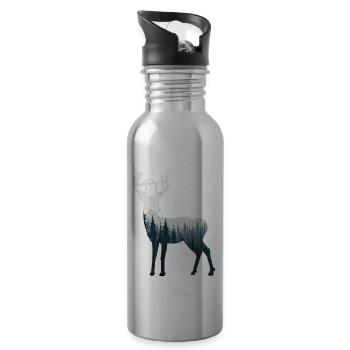 rot-hirsch blau natur berge wald T-Shirt - Trinkflasche mit integriertem Trinkhalm - Lightsilver - Rechts