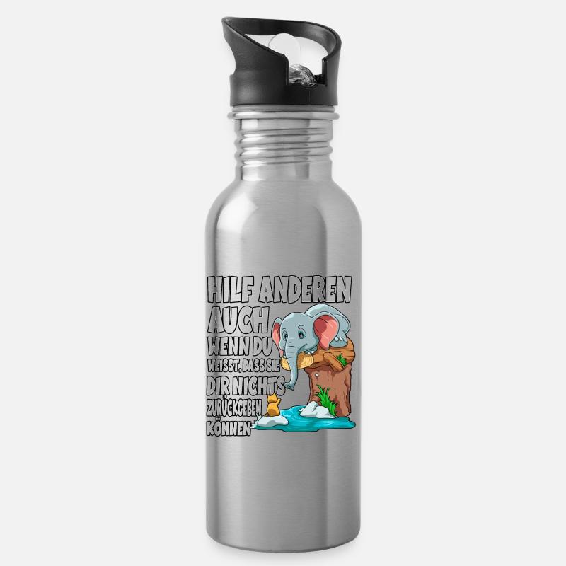 Hilf Anderen - Trinkflasche mit integriertem Trinkhalm - Lightsilver
