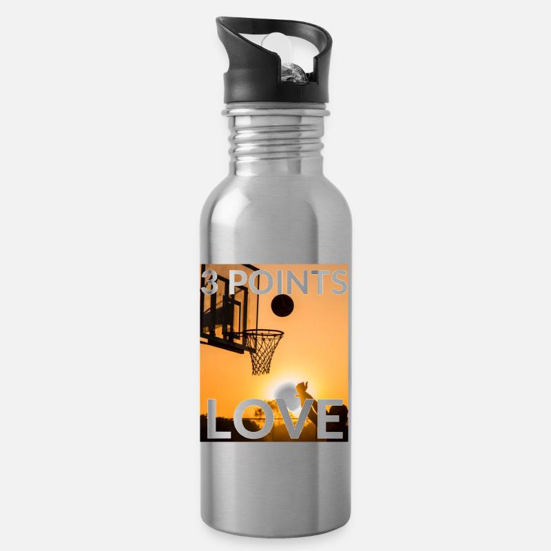 Basketball - 3 Punkte - Liebe - Trinkflasche mit integriertem Trinkhalm - Lightsilver