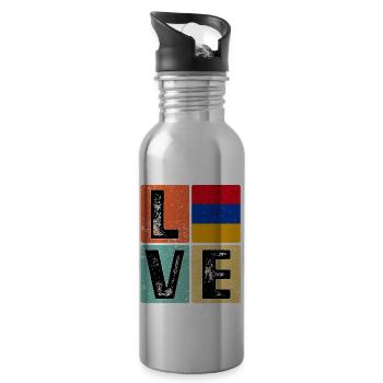 I Love Armenia Flag for Armenian Pride - Water bottle with straw - silver - Right