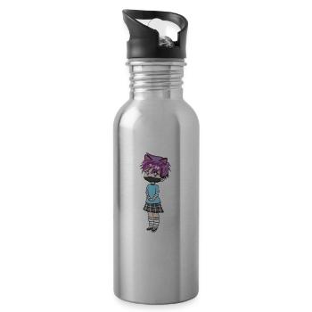 Kawaii Chibi Anime Boy Femboy LGBT Aesthetic - Trinkflasche mit integriertem Trinkhalm - Lightsilver - Rechts