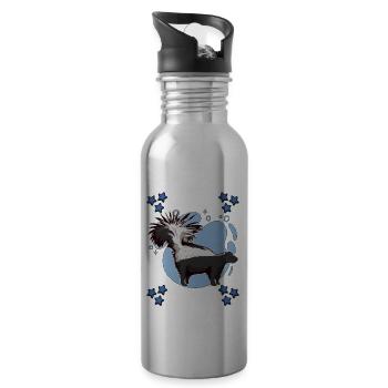 Stinktier Skunk Blue Design - Water bottle with straw - silver - Right
