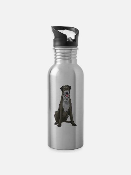 Irischer Wolfshund Hund - Trinkflasche mit integriertem Trinkhalm - Lightsilver