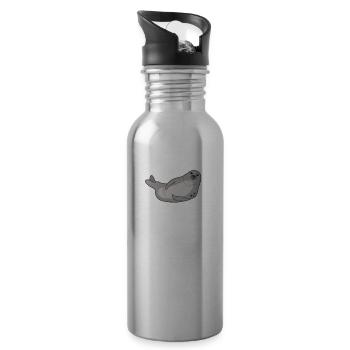 Seal Seal Sea Lion Animal Lover ECG Line - Water bottle with straw - silver - Right