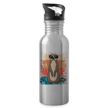 Suricate Drôle Cadeau Dames Hommes Enfants - Gourde avec paille intégrée - argent clair - Droite