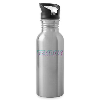 Femboy LGBTQ Gay Pride Anaglyph Vaporwave - Water bottle with straw - silver - Right